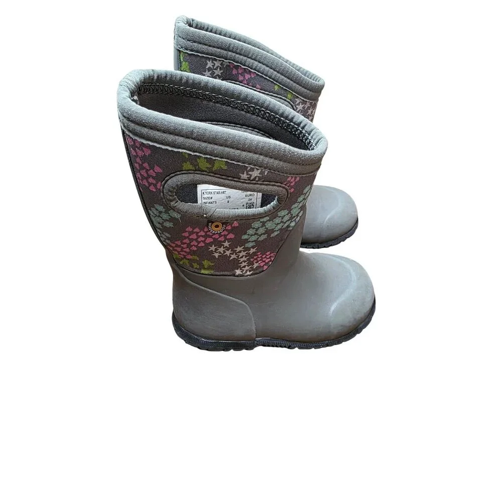 Bogs Kids‎ Waterproof Insulated Winter Boots Size 8 Gray Floral Accents